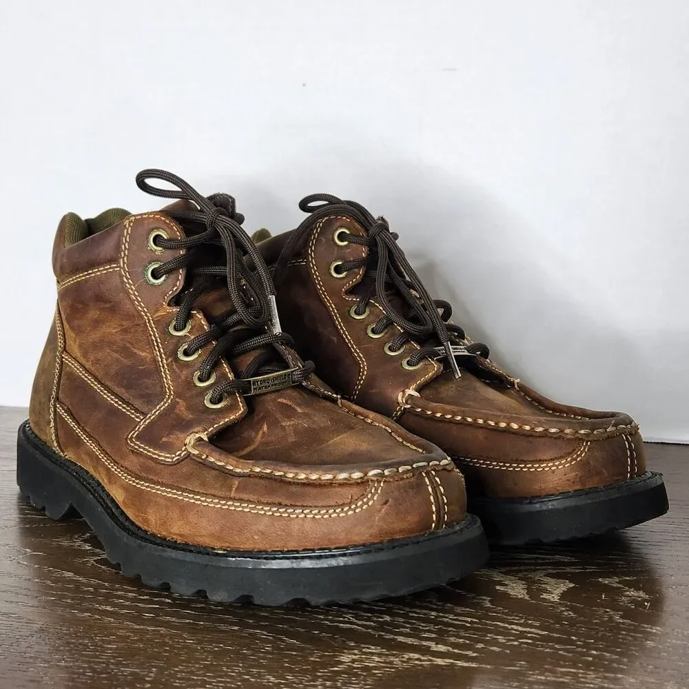 Rockport Mens Hydro-Shield APM7312RW Waterproof Moc Toe Brown Leather Boots Sz 8